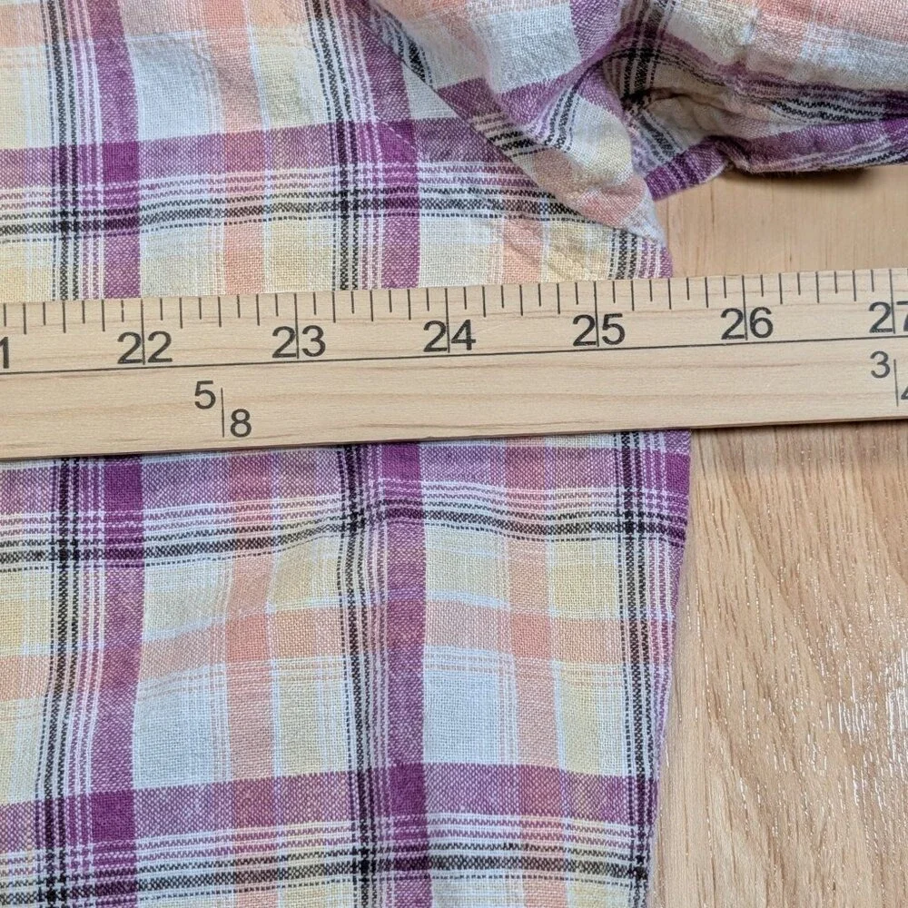 Banana Republic XXL Linen Cotton Plaid Short Sleeve Button Up Shirt